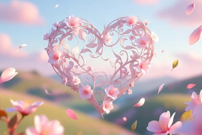 3D Pink Cherry Blossom Heart