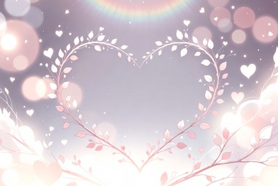 Heart with Leaves and Rainbow