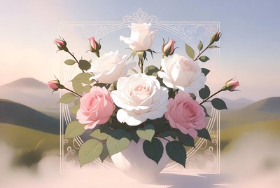 Bouquet of White and Pink Roses