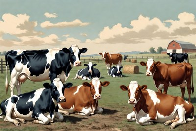 Herd of Holstein Cows Near Barn