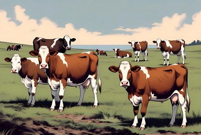 Herd of Holstein cows in green pasture