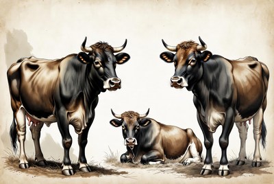 Three Brown Cows Illustration