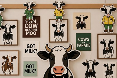 Cartoon Cows Wall with Funny Signs