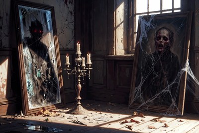 Haunted Room with Ghostly Portraits
