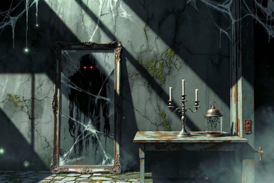 Red-eyed Ghost in Cracked Mirror