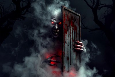 Demonic ghost emerging from door