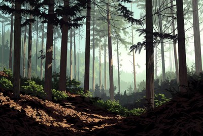 Misty Pine Forest Illustration