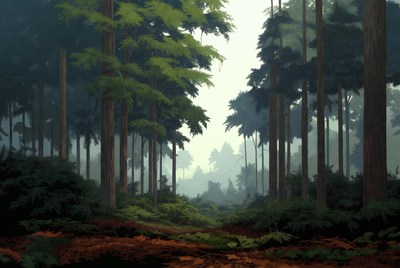 Forest Path Through Tall Trees