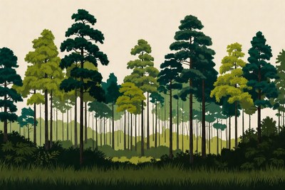 Lush Pine Forest Illustration