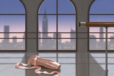 Pink Ballet Slippers on Dance Studio Floor