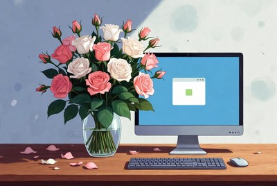 Pink and White Roses by Computer