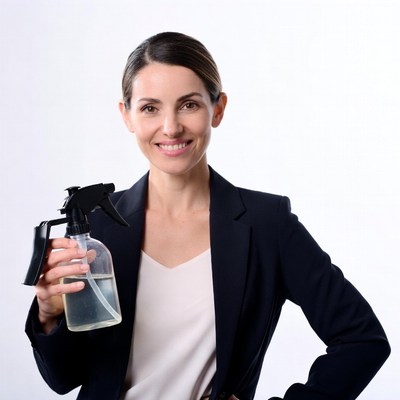 Woman holding spray bottle