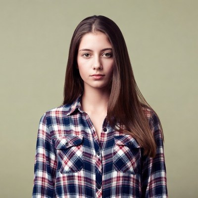 Young woman in plaid shirt