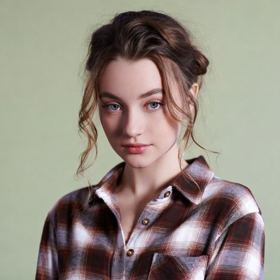 Young woman in plaid shirt