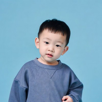 Asian toddler boy on blue background