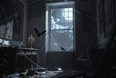 Spooky Haunted Room with Bats