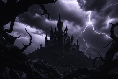 Dark Castle in Lightning Storm