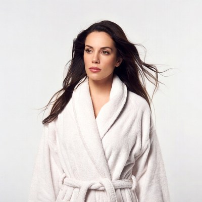 Woman in white bathrobe