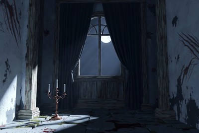 Haunted Room with Candelabra and Moonlight