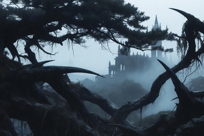 Misty Gothic Castle in Dark Forest