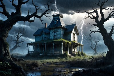 Haunted Mansion in Lightning Storm