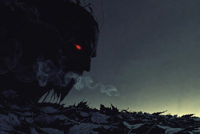 Dark monstrous face with red eyes