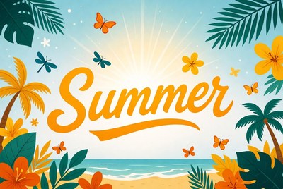 Vibrant Summer Illustration with Palms and Beach