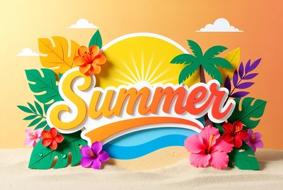 Summer Text with Tropical Elements