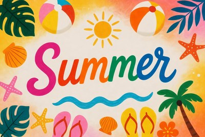 Colorful Summer Illustration with Beach Elements