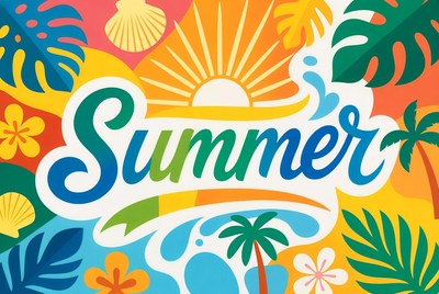 Colorful Summer Illustration with Beach Elements