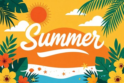 Summer Text with Beach and Palms