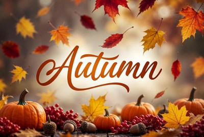 Autumn Text with Pumpkins and Leaves