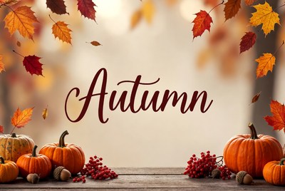 Autumn Pumpkins and Falling Leaves