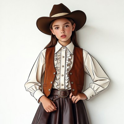 Girl in cowboy hat and vest