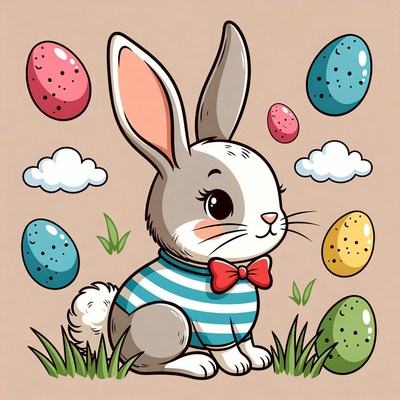 Cute bunny with Easter eggs