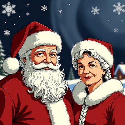 Santa Claus and Mrs. Claus in Snow