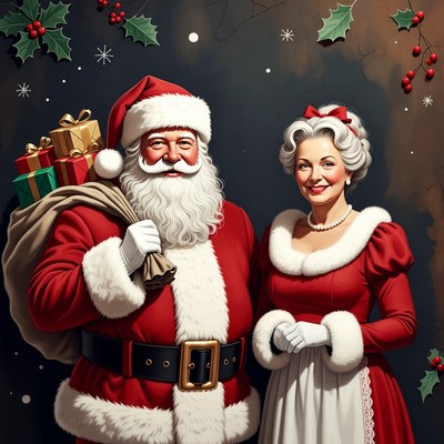 Santa Claus and Mrs. Claus with Gifts