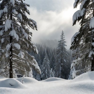 Snowy Pine Forest with Fresh Snow