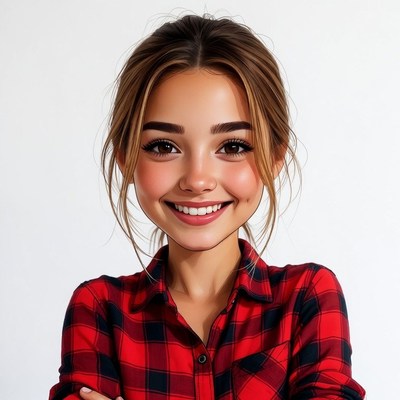 Smiling girl in plaid shirt