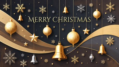 Merry Christmas Golden Ornaments Illustration