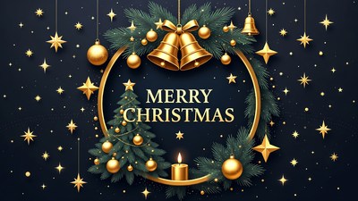 Merry Christmas Golden Wreath Illustration