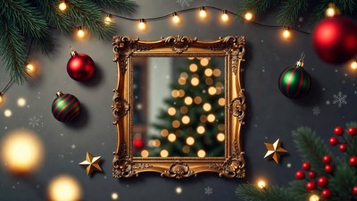 Ornate Frame with Christmas Tree Reflection