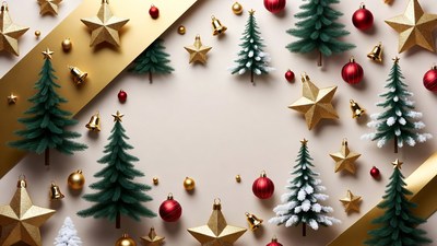 Christmas Flat Lay with Gold Trees and Ornaments