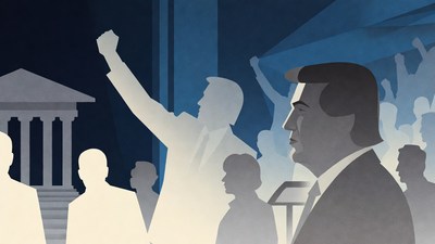 Man Speaking at Podium with Crowd