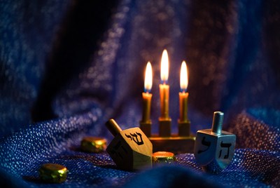 Hanukkah Dreidels and Menorah Candles
