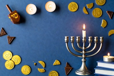 Hanukkah Menorah with Gold Coins