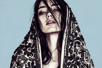 Woman in Beaded Black Hood