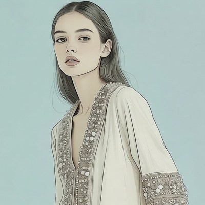 Woman in embroidered white dress