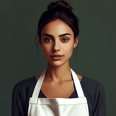 Woman wearing white apron