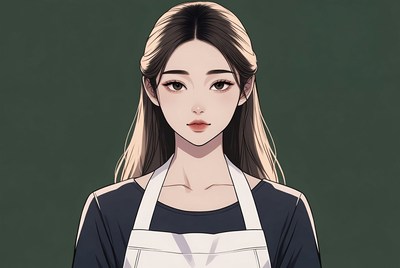 Asian woman wearing white apron